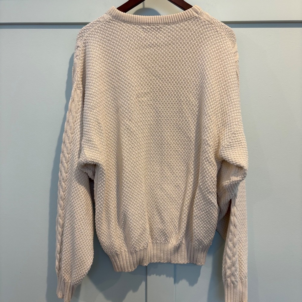 Vintage USA Made Fisherman Sweater Chunky Textured Cable Knit Womens Cream XL - Picture 7 of 10